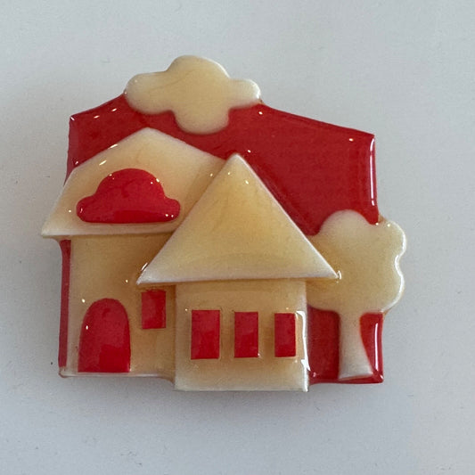 Vintage House Pins by Lucinda Red White Cream Valentines Day Colors Brooch Pin