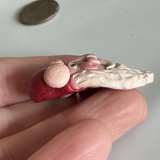 Vintage Signed Handcrafted Santa Claus Brooch – Polymer Clay Christmas Pin