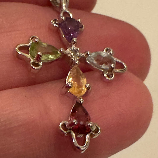 925 RSE Sterling Silver Gemstone Cross Pendant 