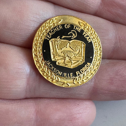 Vintage Teacher of the Year Jacksonville Florida Pin Gold Tone