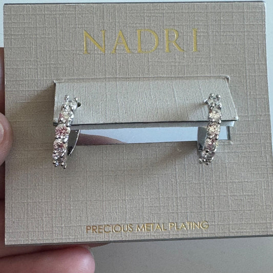 Nadri Perfect Hoops 2.5mm Silver Huggie Hoops Crystal New on Card $40