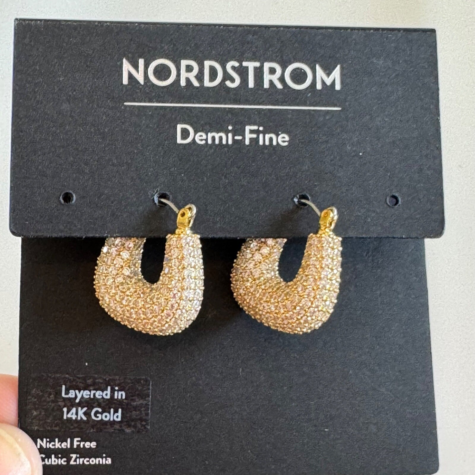 Nordstrom Wide Pavé Cubic Zirconia Hoop Earrings New On Card Pierced