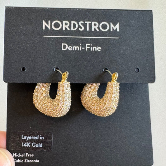 Nordstrom Wide Pavé Cubic Zirconia Hoop Earrings New On Card Pierced