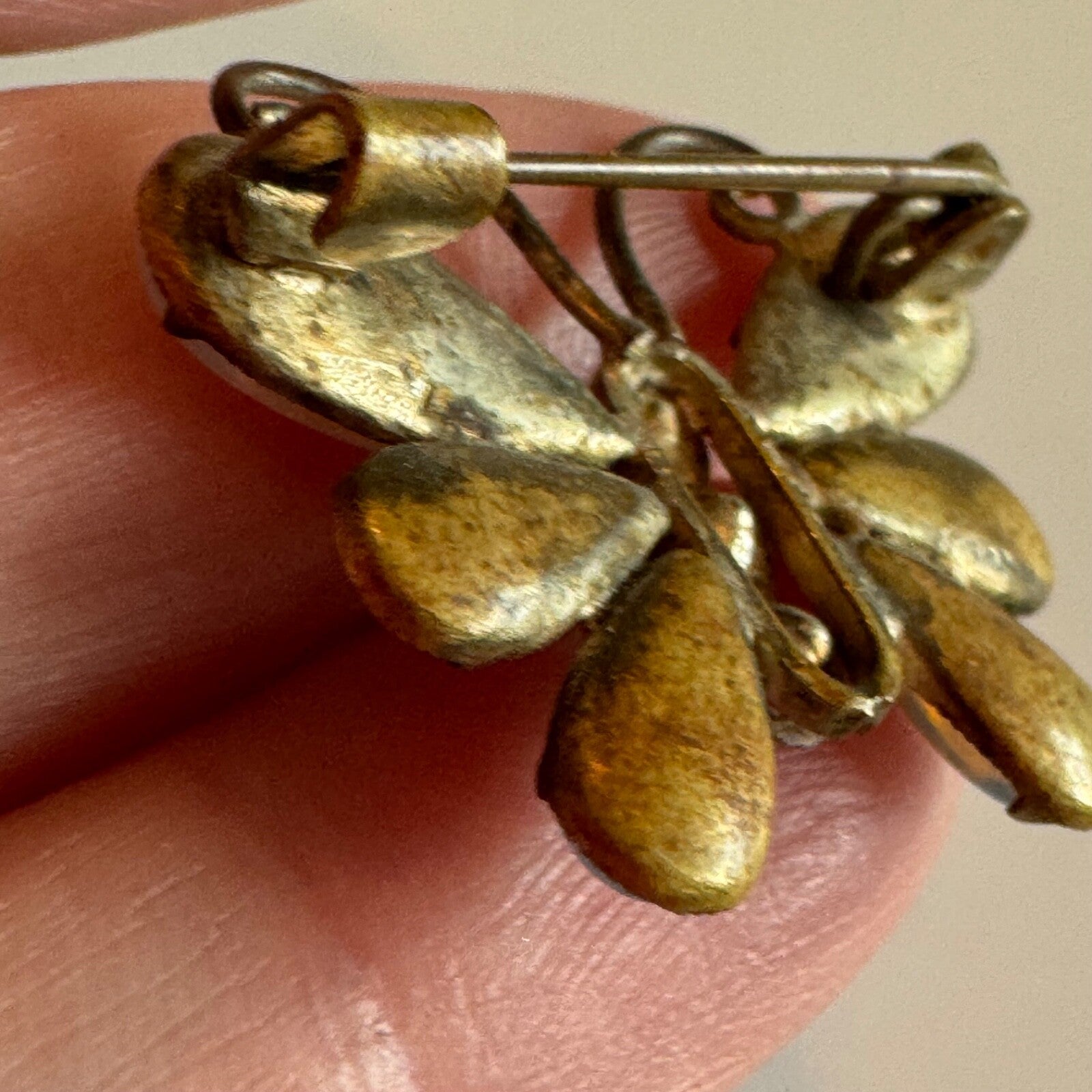 Antique Opal Look Butterfly Brooch C-Clasp Pin