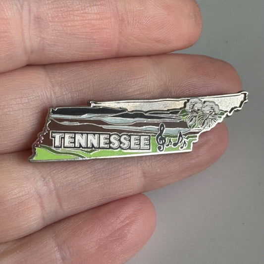 Tennessee State Shaped Souvenir Pin – Music Theme with Notes