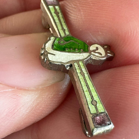 Antique Beatrix Potter Cloisonne Enamel Bar Brooch Rabbit Peter Benjamin Bunny