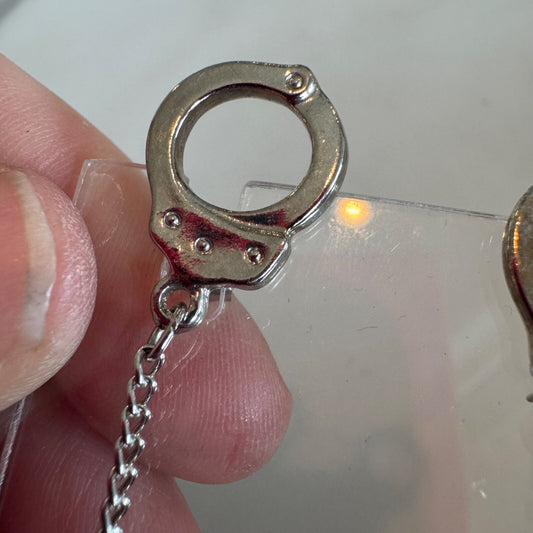 Vintage Silver Tone Handcuff Pierced Long Dangle Earrings