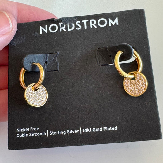 Nordstrom Gold Pavé Disc Drop Huggie Hoop Earrings New On Card Pierced