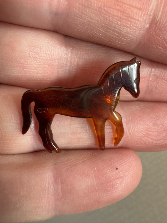 Vintage Tortoise Shell Carved Horse Brooch Pin Beautiful!