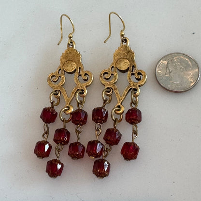 Art Nouveau Chandelier Earrings Red Crystal Earrings Antique Gold 