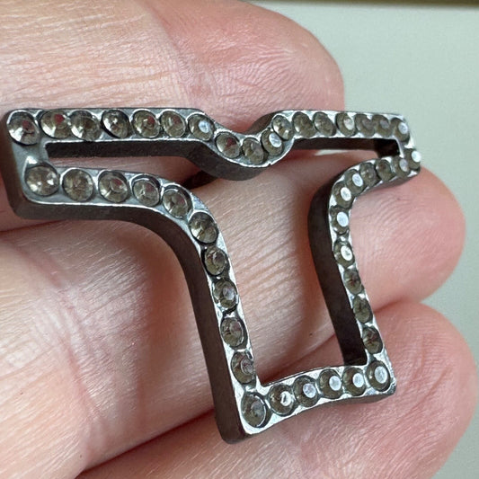 Vintage Signed Sonia Rykiel Sweater Shirt Lapel Pin Brooch Gunmetal Crystals