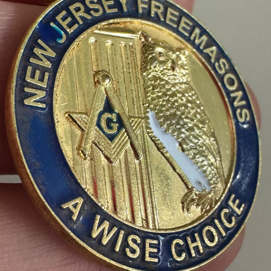 Vintage New Jersey Freemasons A Wise Choice Owl Key Fob Chain Gold Tone