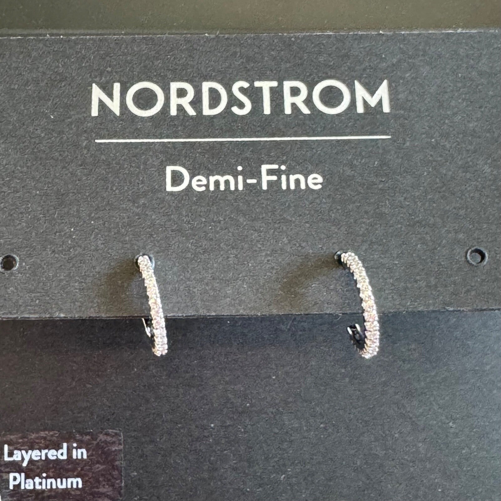 Nordstrom Pave Silver Hoop Earrings With CZ Detail New On Card Pierced