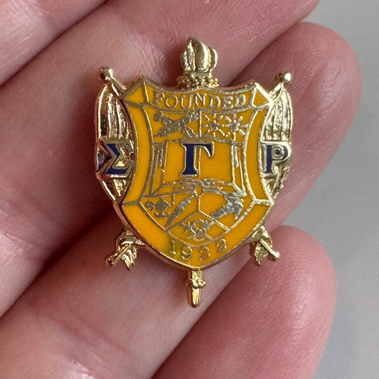 Vintage Sigma Gamma Rho Coat of Arms Crest Shield Enamel Lapel Pin