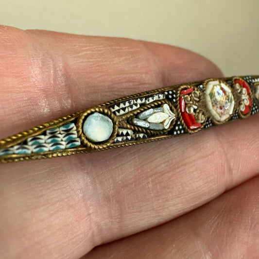 Antique Micromosaic Bar Brooch Micro Mosaic