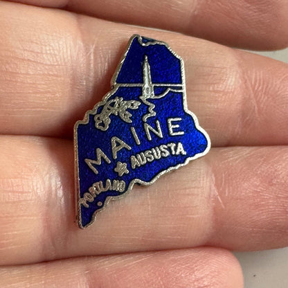 Vintage Maine State Blue Enamel Souvenir Tourist Lapel Pin