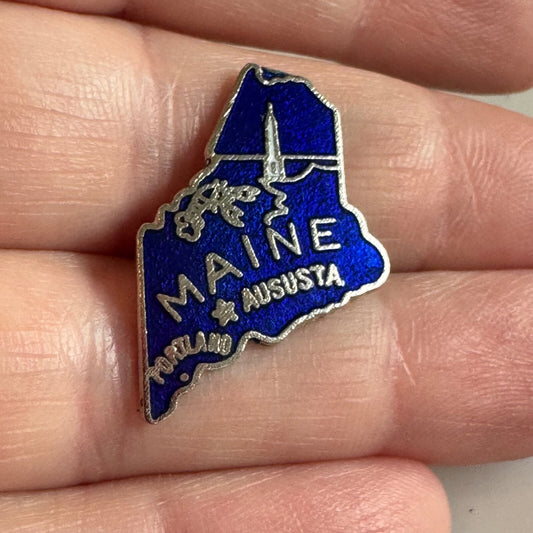 Vintage Maine State Blue Enamel Souvenir Tourist Lapel Pin