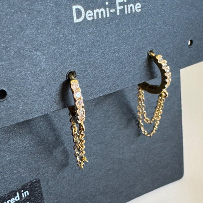 Nordstrom Chain Drop Huggie Hoop Earrings New On Card Pierced