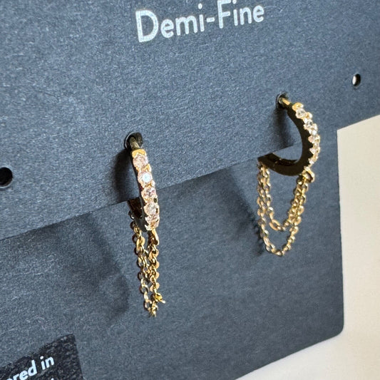 Nordstrom Chain Drop Huggie Hoop Earrings New On Card Pierced