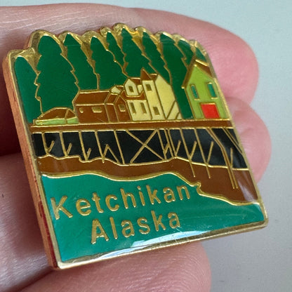Ketchikan Alaska Waterfront Souvenir Lapel Pin – Alaska, USA Creek Street