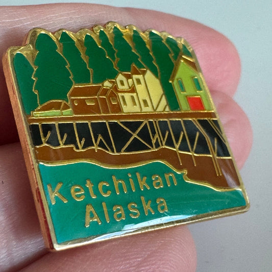 Ketchikan Alaska Waterfront Souvenir Lapel Pin – Alaska, USA Creek Street
