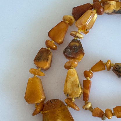 Vintage 25" Hand Knotted Amber Necklace 34g Cognac Butterscotch Egg Yolk
