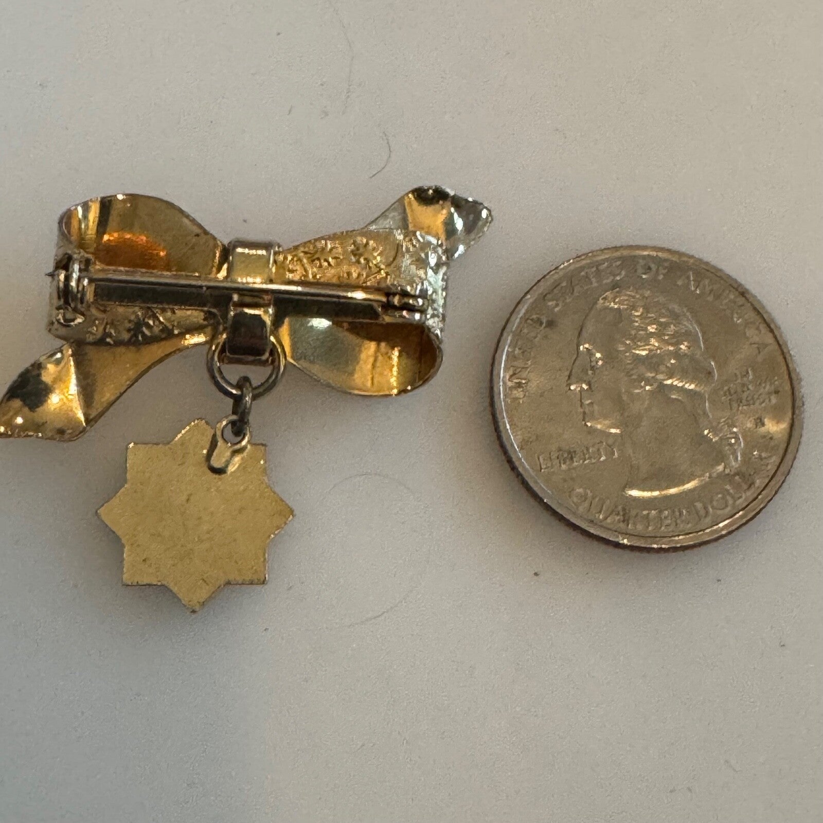 Vtg Ladies Auxiliary of Patriarchs Military Bow Dangle Brooch Pin Odd Fellow