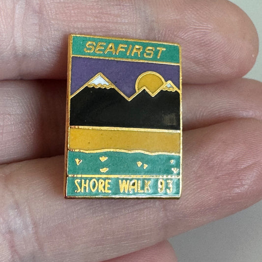 Seafirst Bank Shore Walk ’93 Lapel Pin – Mountain Sunset Scene
