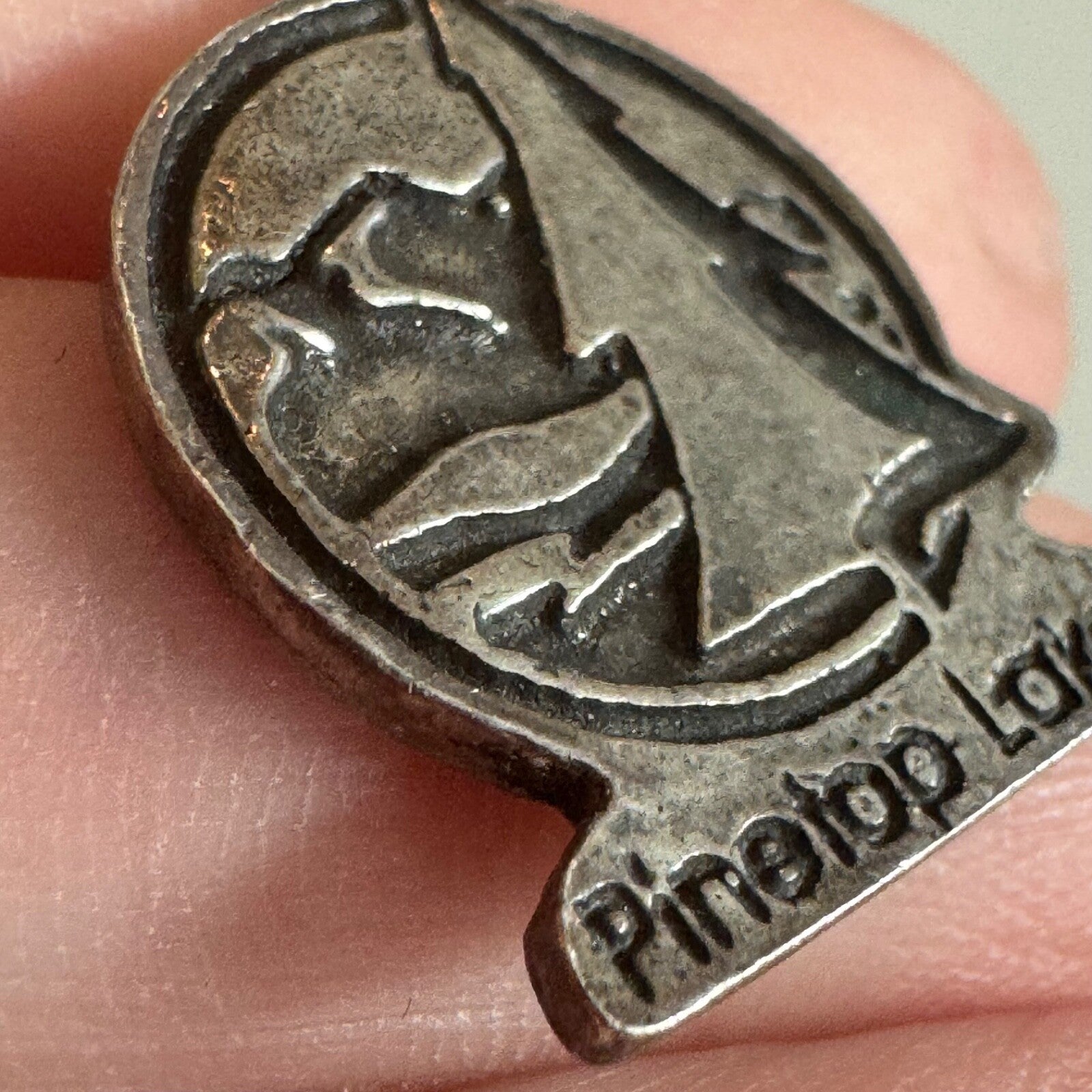 Vintage Pinetop Lakes Lapel Pin Jayne Hunter President Pewter Look