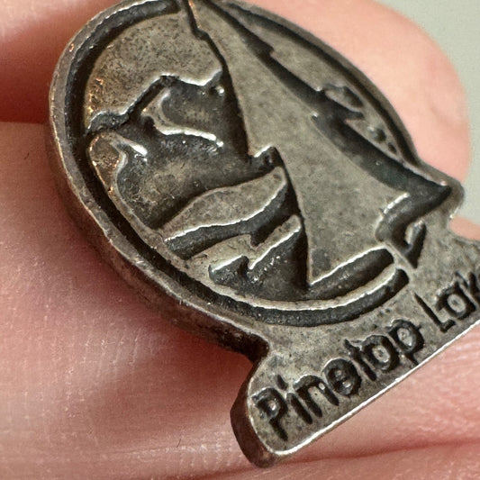 Vintage Pinetop Lakes Lapel Pin Jayne Hunter President Pewter Look