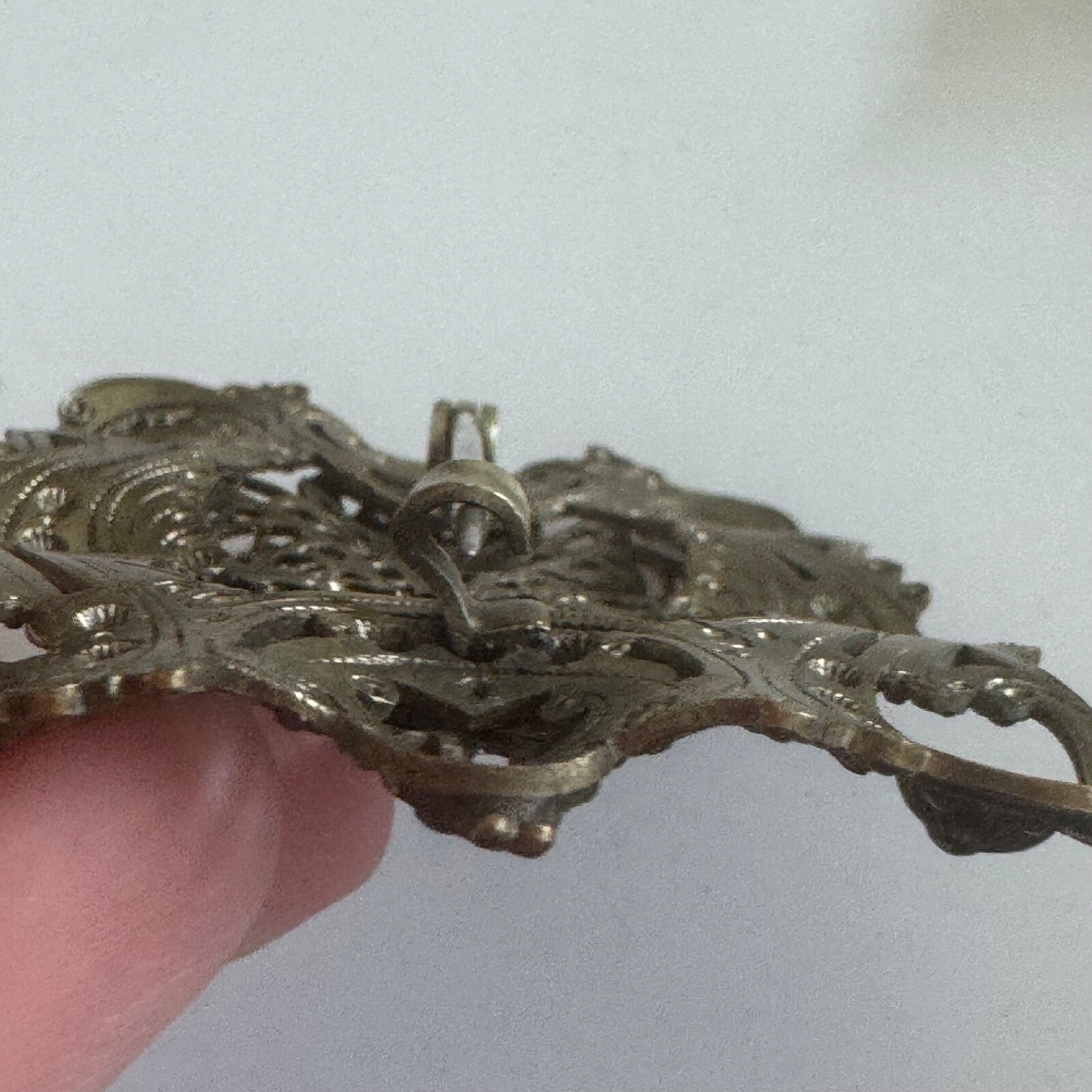 Antique Victorian Filigree Sash Brooch Pin Purple Stone Art Nouveau