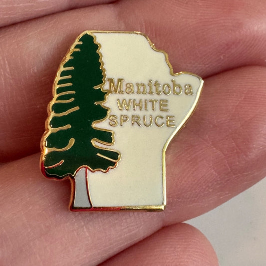 Vintage Manitoba White Spruce Enamel Lapel Pin Tree Province-Shaped Tie Tack