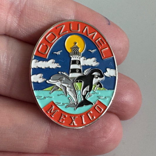 Cozumel Mexico Dolphin Orca Lighthouse Souvenir Lapel Pin