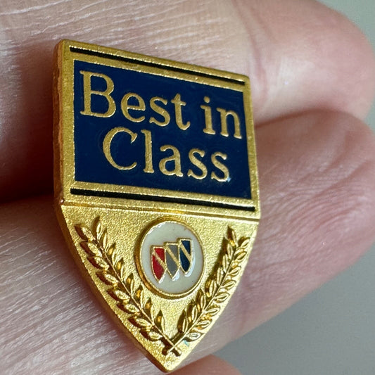 Vintage Buick Best in Class Logo Lapel Pin Shield Crest Tie Tack Gold Tone Award