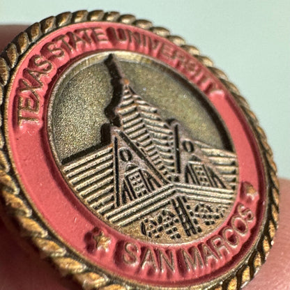 Vintage Texas State University San Marcos Coat of Arms Shield Crest Lapel Pin 