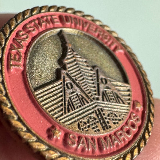 Vintage Texas State University San Marcos Coat of Arms Shield Crest Lapel Pin 