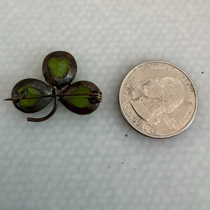 Antique Green Glass Shamrock Brooch St Patrick's Day
