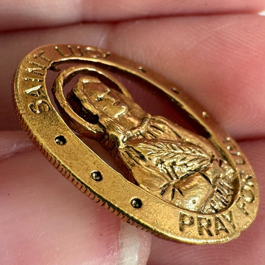 Vintage Saint Lucy Pray for Us Medal Lapel Pin St St. Ste.