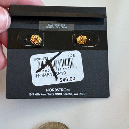 Nordstrom Gold Emerald Cut Solitaire Stud Earrings New On Card Pierced