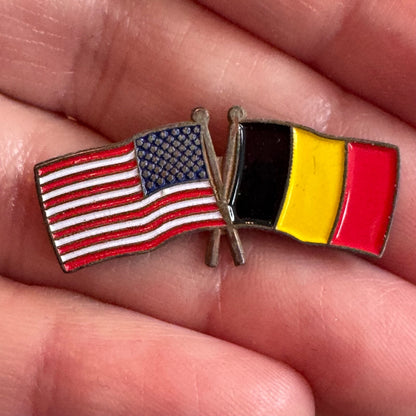 Vintage United States and Belgium Friendship Flags Lapel pin Belgian American