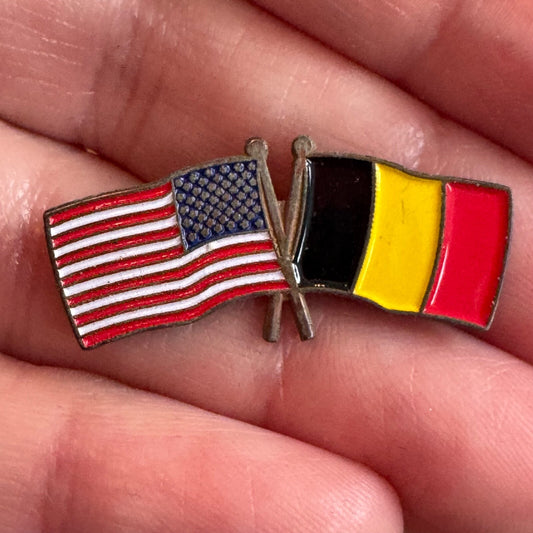 Vintage United States and Belgium Friendship Flags Lapel pin Belgian American