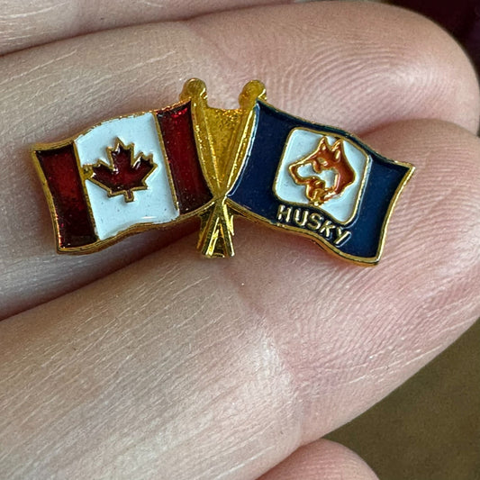 Vintage Canadian Flag Husky Car Truck Stop Friendship Flag Enamel Lapel Pin