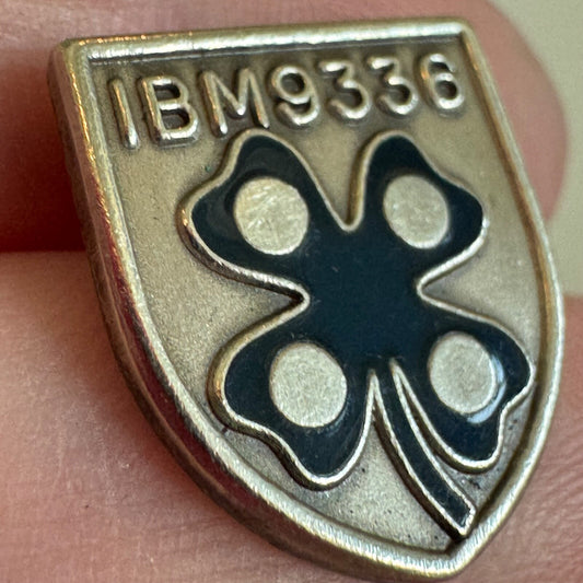 Vintage IBM 9336 Four Leaf Clover Shield Crest Lapel Pin 