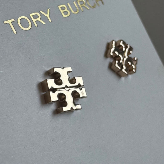Tory Burch Kira T-Logo Gold Stud Earrings New on Card 8mm