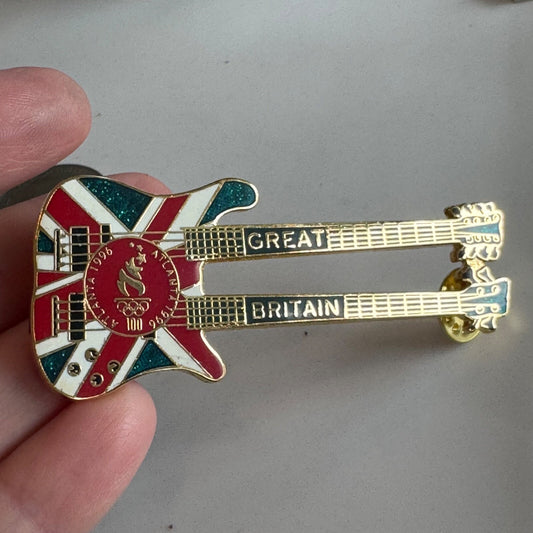 Vtg 1996 Olympics Great Britain Guitar Flag Lapel Pin