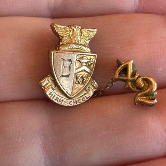 E High School 1943 Lapel Pin Eagle Lamp of Knowledge Graduate
