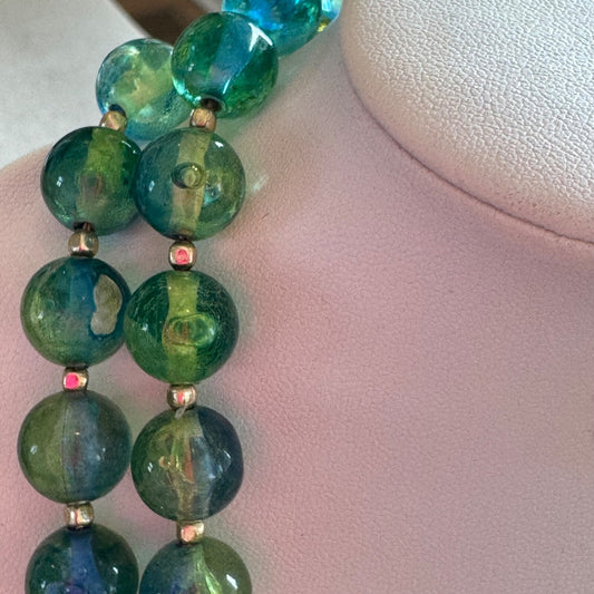 Vintage Hong Kong Two Strand Blue Green Ombre Necklace