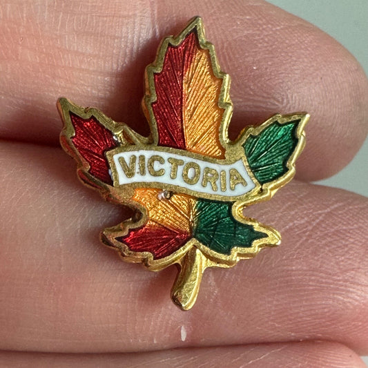 Vintage Victoria British Columbia Maple Leaf Cloisonne Lapel Pin Brooch