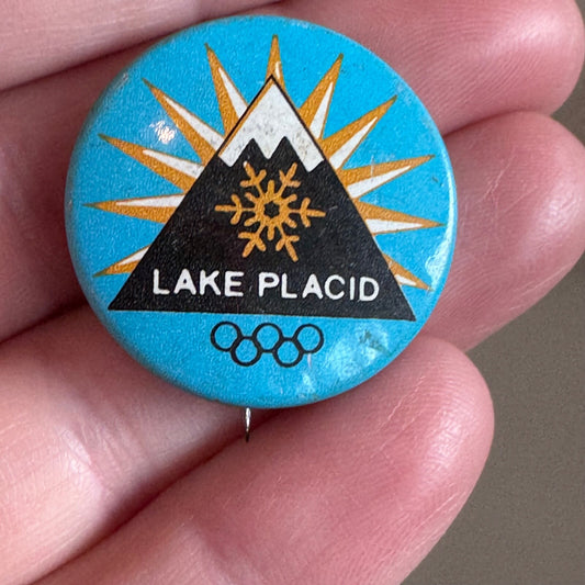 Vintage Lake Placid Rings Tin Button Lapel Pin Button