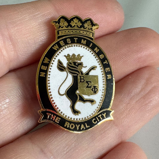Vintage Beta Sigma Phi New Westminster The Royal City Crest Enamel Pin